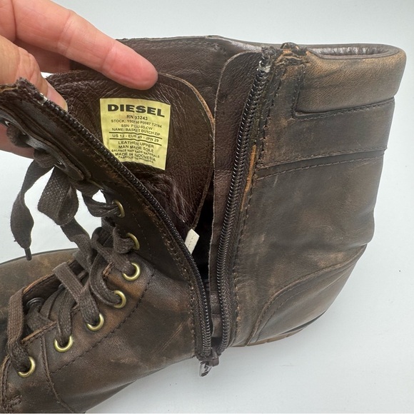Diesel Tatradium Basket Butch Zip Brown Leather Boots Mens 12 Distressed Grunge - Picture 13 of 13